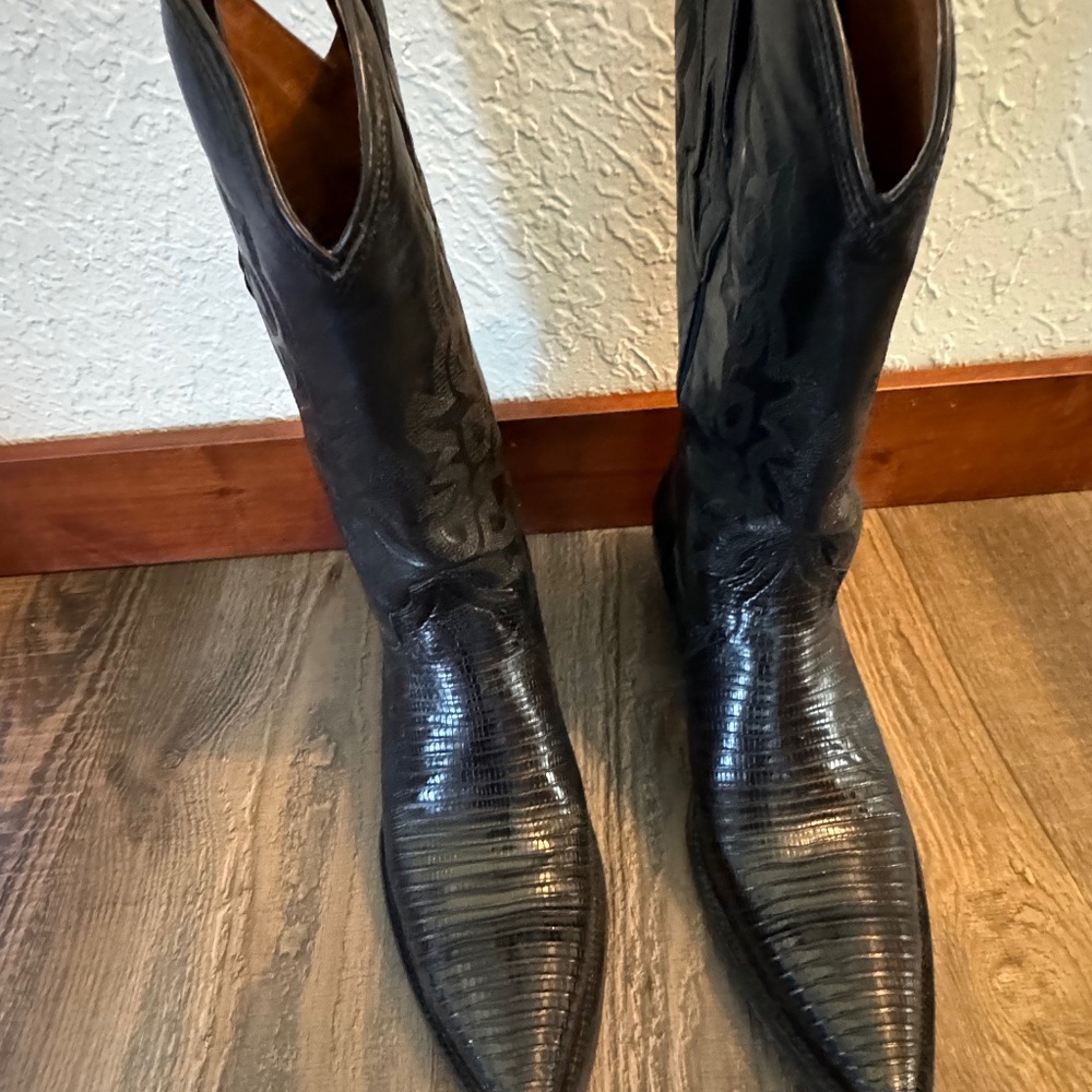 Resistol Ranch by Lucchese Black Leather and Lizard Womens Cowboy Boots, sz 8.5